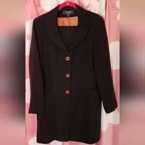 Signature By Larry Levine Black Pinstripe Suit With Brown Accents